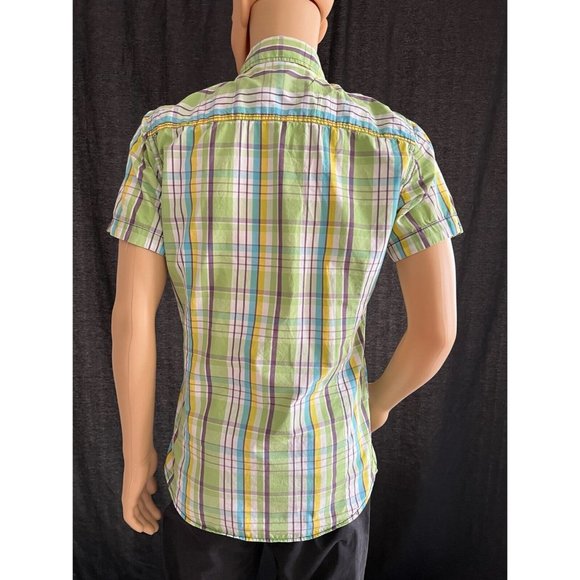 Crocker Men's Dress Shirt Multicolor Short Sleeve 100% Cotton Size L - Picture 2 of 10